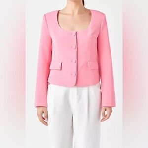 NWT Endless Rose Woman’s Scoop Neck U Button Pink Blazer Top Jacket Size Medium